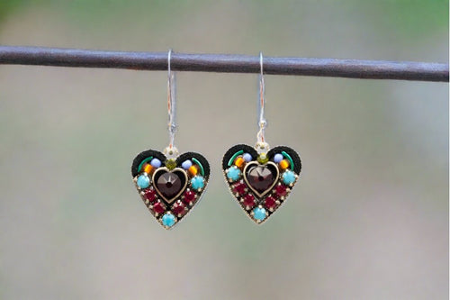 firefly jewelry small red crystal heart earrings- multi color