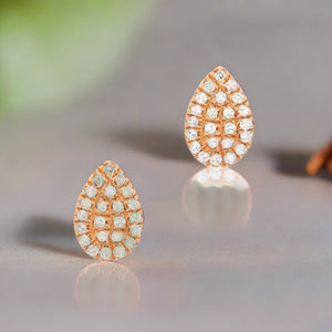 liven pear shaped pave posts in 14k rose gold