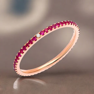 liven co. ruby eternity band with compass point diamonds- rose gold, size 6