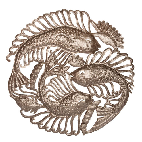 haitian tin art triple fish spiral