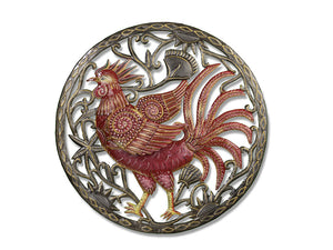 round red rooster haitin tin art