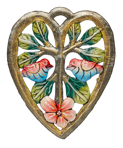 haitian tin art painted heart tree ornament