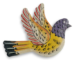 haitian tin art yellow painted bird ornament