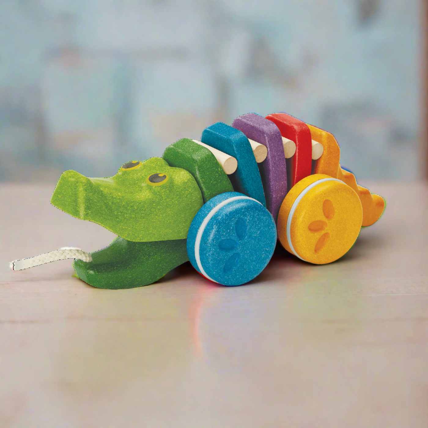 plan toys rainbow alligator pull along toy