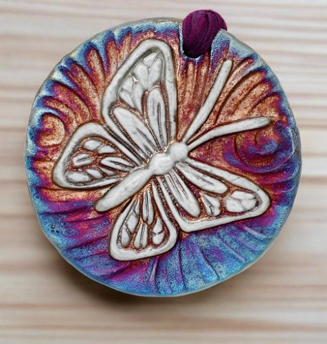 raku potteryworks butterfly medallion ornament