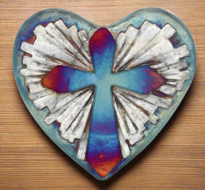 raku potterywroks blessed heart- cross