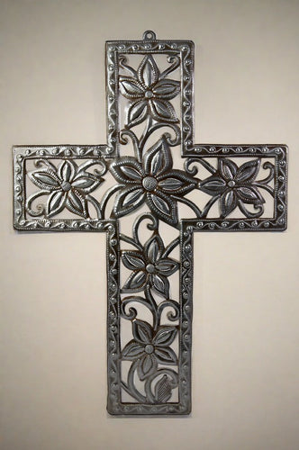 floral cross haitian tin art