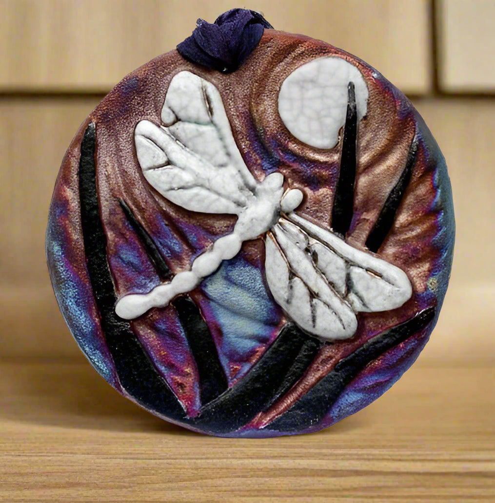 raku potteryworks dragonfly medallion ornament