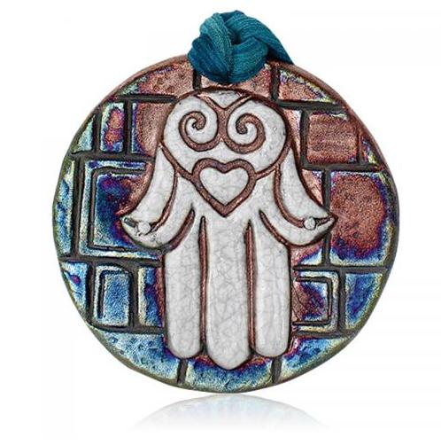 raku potteryworks hamsa hand medallion ornament