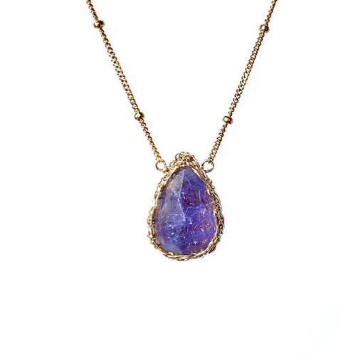 arivka tanzanite necklace set in gold fill.
