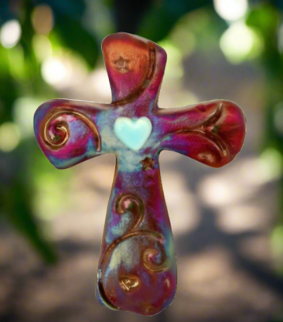 raku potteryworks mini cross ornament - mystic